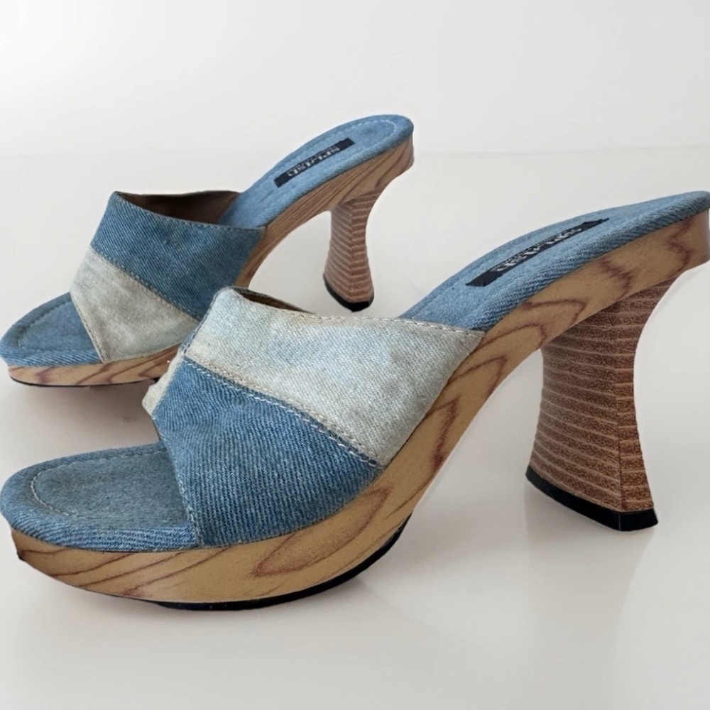Vintage Blue and Light Blue Denim Platform Mule Sandals